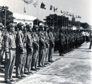 Khmer Rouge soldiers gather at Olympic Stadium during the Democratic Kampuchea period.  (Source: Documentation Center of Cambodia)