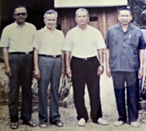 From left to right: Son Sen, Khieu Samphan, Nuon Chea, and Pol Pot. Taken in 1984 near the Cambodia-Thailand border. (Source: Documentation Center of Cambodia Archives)